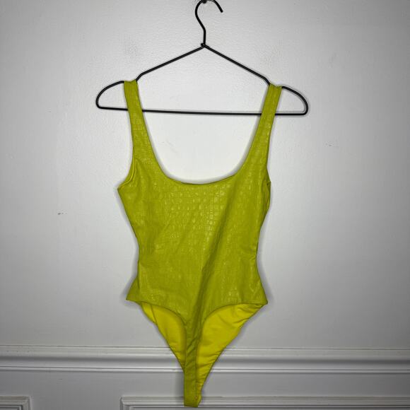 Naked Wardrobe Neon Reptile Croc Print Thong Bodysuit Womens Small - Picture 7 of 7